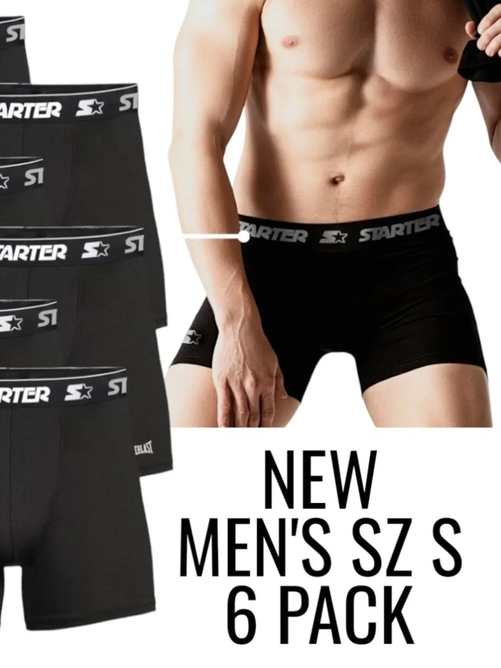 NEW Starter Men’s Active Performance Boxer Briefs Underwear 6 Pack Set of 6 S Si